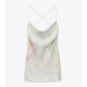 Zara Tie Dye Satin Effect Cowl Neck Mini Dress